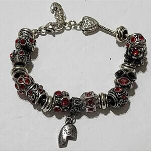Brighton red and Black‎ crystal Jeweled Spacer beaded charm bracelet